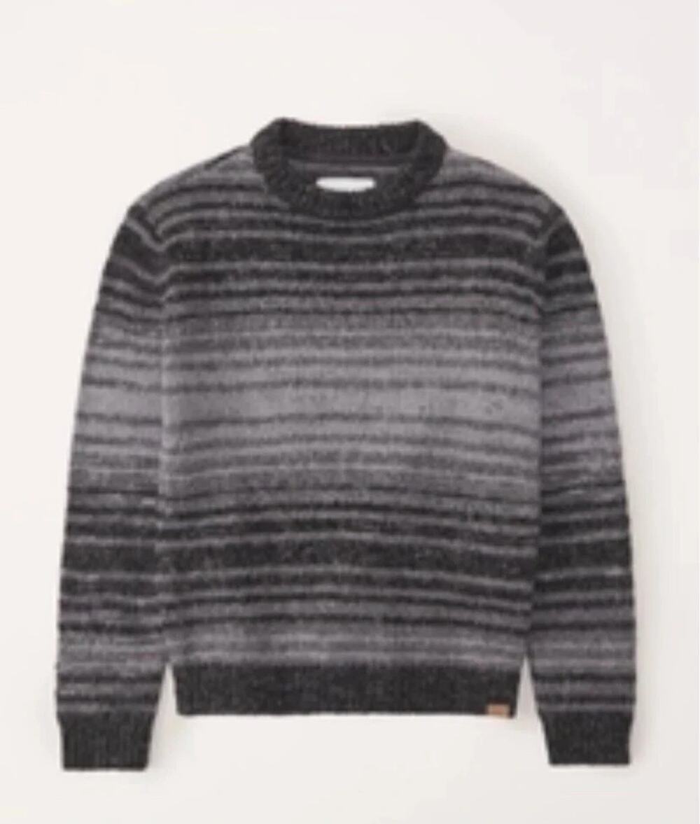 MWT Abercrombie & Kids Boys Pattern Crewneck Sweater Grey Stripe 9/10 MSRP $44.9